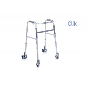 Height Adjustable Folding Walker 4 Wheels - With 2 Twin Wheels With Friction Rotation