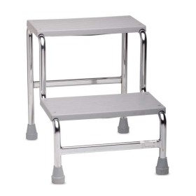 Two-step ladder in chrome-plated steel for medical tables