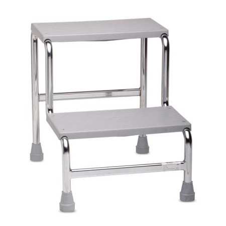 Two-step ladder in chromed steel for medical beds