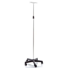 Hypodermoclysis stand made of anodized aluminum with 2 hooks, on wheels