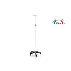 Stand for Hypodermoclysis in Anodized Aluminum - 4 Hooks on Wheels