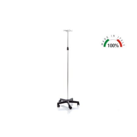 Anodiserad aluminium hypodermoclysis stand - 4 krokar på hjul