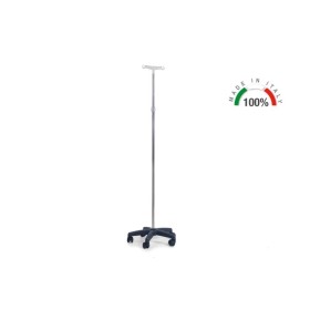 Stainless Steel Hypodermoclysis Stand - 2 Hooks On Wheels