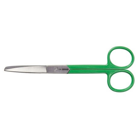 Tijeras rectas con puntas alternas - anillas verdes - 14 cm