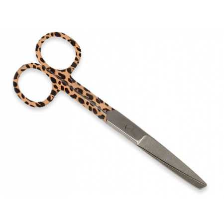 Straight scissors with alternating tips - leopard pattern - 14 cm