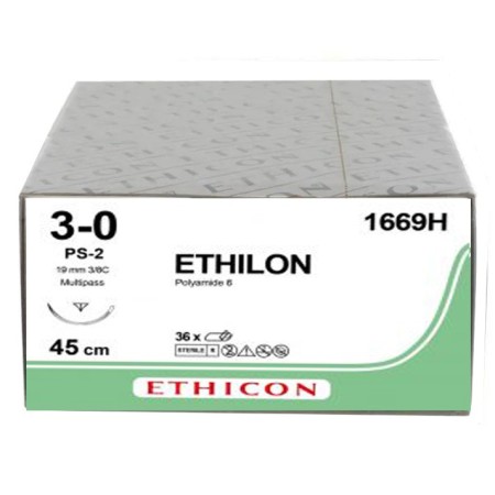 Suture monofilament ethilon ethilon ethicon - aiguille 3/0 19 mm - paquet de 36 pièces.