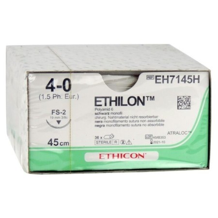 Ethicon ethilon monofilament-nahtmaterial - 4/0 nadel 19 mm - packung mit 36 stück.