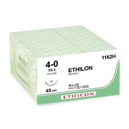 suture monofilament ethicon ethilon - aiguille 4/0 16 mm - pack. 36 pièces.