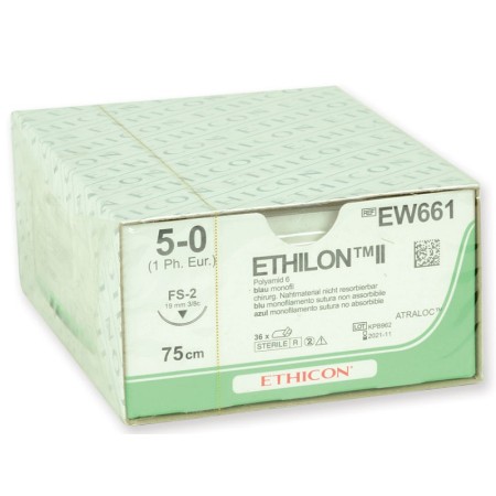 Ethicon ethilon monofilament sutur - 5/0 nål 19 mm - pakke. 36 stk.