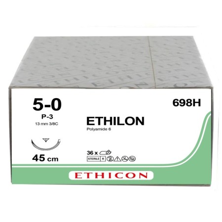 Suture monofilament ethilon ethilon - aiguille 5/0 13 mm - paquet de 36 pièces.