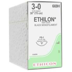 suture monofilament ethicon ethilon - aiguille 3/0 24 mm - pack. 36 pièces.