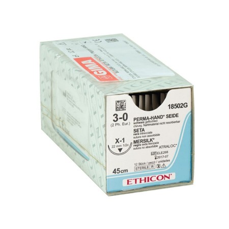 Fio de sutura de seda ethicon perma-hand - agulha 3/0 de 22 mm - pacote com 12 unidades.