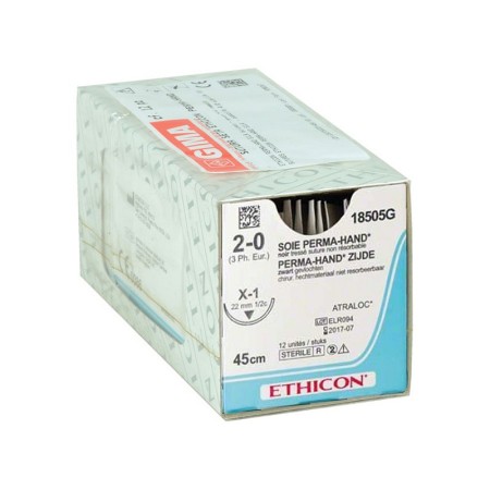 Ethicon perma-hand silkesutur - 2/0 nål 22 mm - pakke. 12 stk.