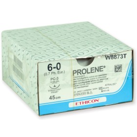 Ethicon prolene blauwe monofilament hechtdraad - 6/0 naald 16 mm - pak 24 stuks.