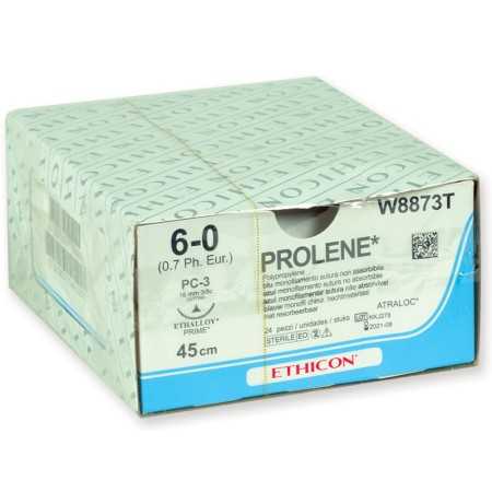 Ethicon Prolene Blue monofil varróanyag - 6/0 tű 16 mm - Pack 24 db.