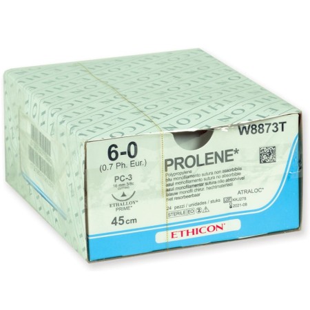 Ethicon prolene blue monofilament-nahtmaterial - 6/0 nadel 16 mm - packung mit 24 stück.