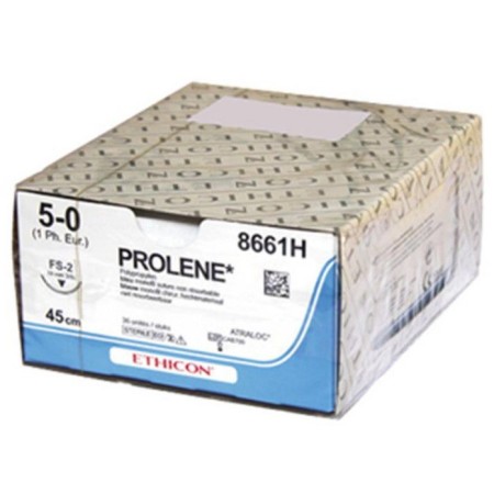Sutura monofilamentar azul prolene da ethicon - agulha 5/0 de 19 mm fs-2 - pacote com 36 unidades.