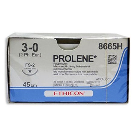 Sutură monofilament ethicon prolene blue - ac 3/0 19 mm fs-3 - pachet 36 buc.