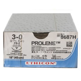 Ethicon Prolene Blue Monofilament Suture - 3/0 Needle 19 mm PS-2 - Pack 36 pcs.