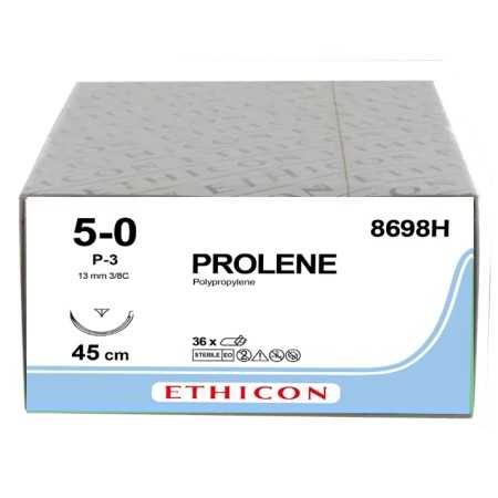 Suture monofilament ethicon prolène bleu - aiguille 5/0 13 mm p-3 - pack. 36 pièces.