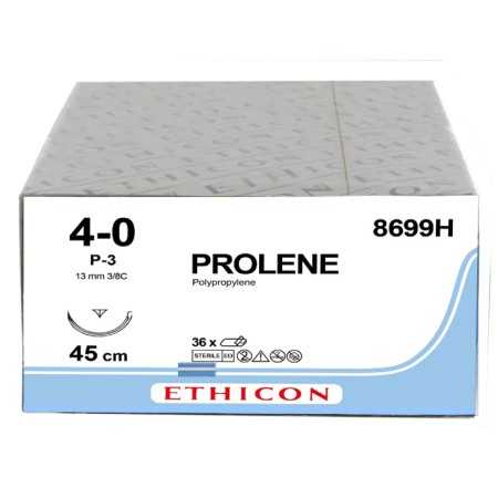 Ethicon prolene blaues monofiles Nahtmaterial - 4/0 Nadel 13 mm p-3 - Packung 36 Stk.