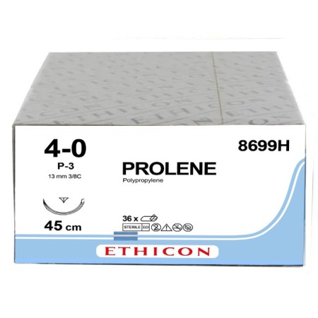Ethicon prolene blue monofilament suture - 4/0 nål 13 mm p-3 - paket 36 stycken.