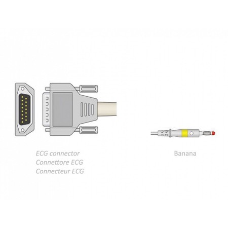Ecg patient cable 2.2 m - banana - compatible biocare, edan, nihon, others