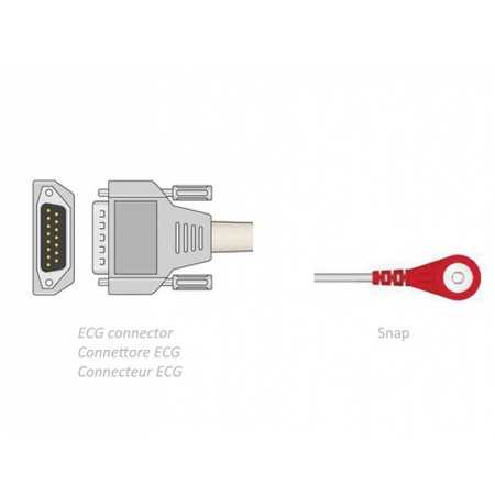 Cable de paciente de ECG de 2,2 m - Snap - Compatible Biocare, Edan, Nihon, otros