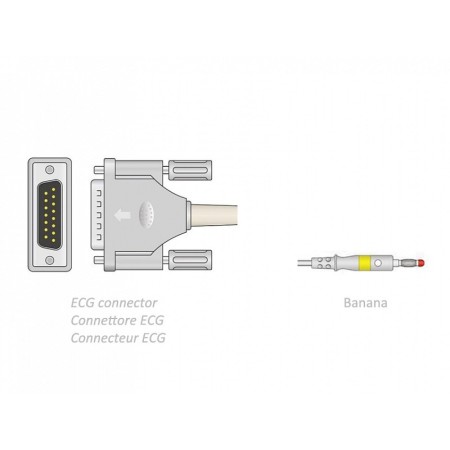 Ecg patient cable 2,2 m - banaan - compatibel met camina, colson, st, anderen