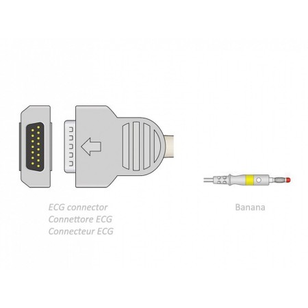 Ecg patientkabel 2,2 m - banana - ge marquette kompatibel