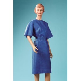 Disposable short-sleeved gown in light blue non-woven fabric - 50 pcs.