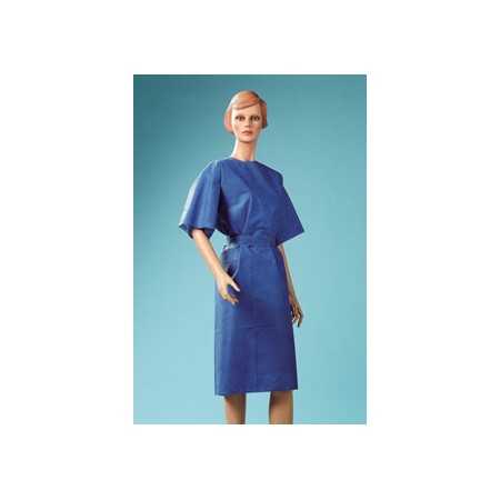 Disposable short-sleeved gown in light blue non-woven fabric - 50 pcs.