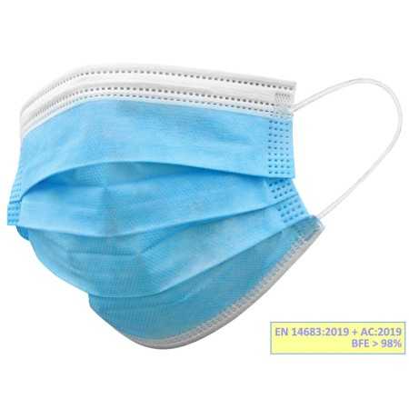Gisafe filtrierende OP-Maske 98% 3-lagig Typ IIR mit Gummibändern - Erwachsene - hellblau - einzeln verpackt - Box -