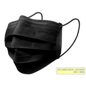 Mascarilla quirúrgica filtrante Gisafe 98% 3 capas tipo iir con gomas elásticas - adultos - negro - caja - pack 50 uds.