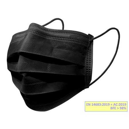 Gisafe filtrierende chirurgische Maske 98% 3-lagig Typ IIR mit Gummibändern - Erwachsene - schwarz - Box - Packung 50 Stk.