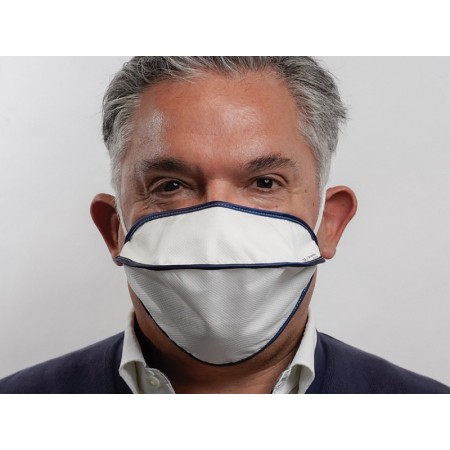 Mascarilla reutilizable MyCroClean BFE 99,8% - doble capa, blanca/azul - con almohadilla nasal