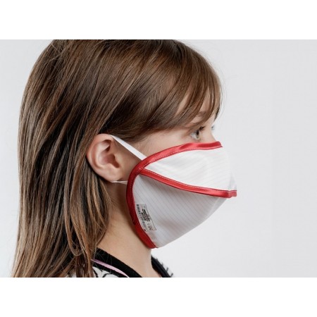 Masque réutilisable junior/adulte mycroclean petit bfe 99,8% - blanc/rouge