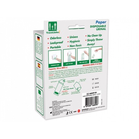 Traveljohn transportabelt papirtoilet - 800 cc - pakke 4 stk.