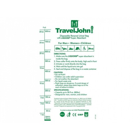 Przenośna papierowa toaleta Traveljohn - 800 cc - opakowanie 4 części.