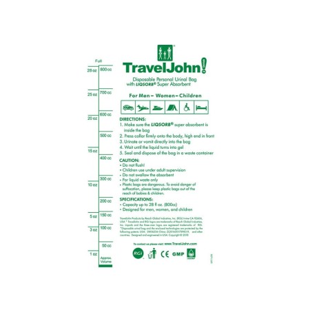 Traveljohn hordozható papír WC - 800 cc - csomag 4 darab.
