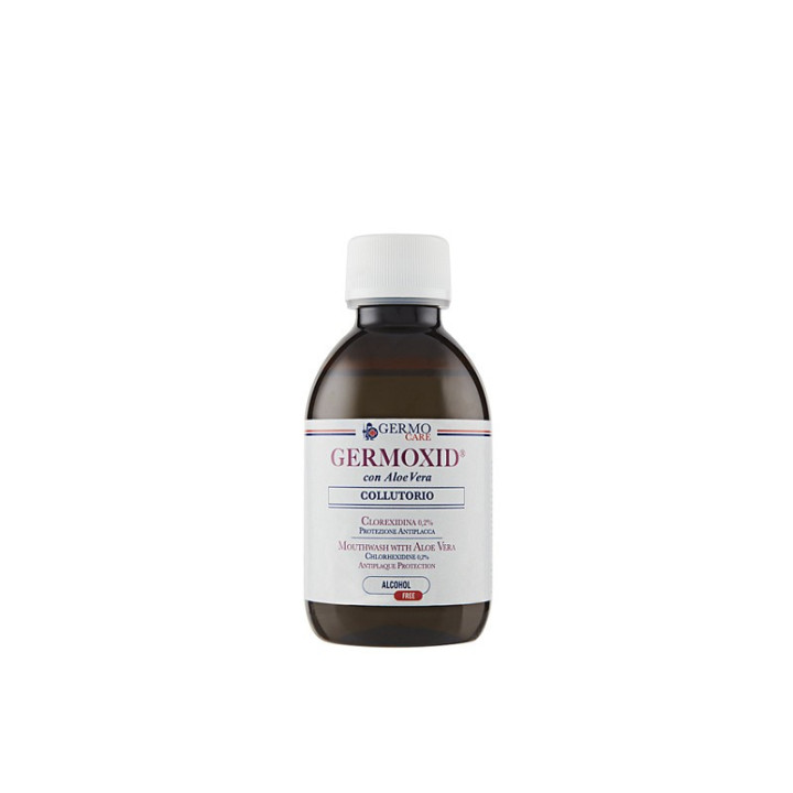 Bain de bouche au germoxyde avec chlorhexidine - bouteille de 200 ml - sachet 12 pièces.