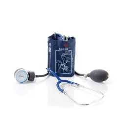 Aneroïde bloeddrukmeter gecoördineerd met stethoscoop - lichtblauw