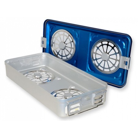Conteneur avec grand filtre h100 mm - perforé bleu
