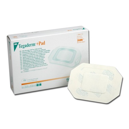 3m tegaderm + pude - transparent steril forbinding 9x10 cm med pude, 3586 - pakke med 25 stk.