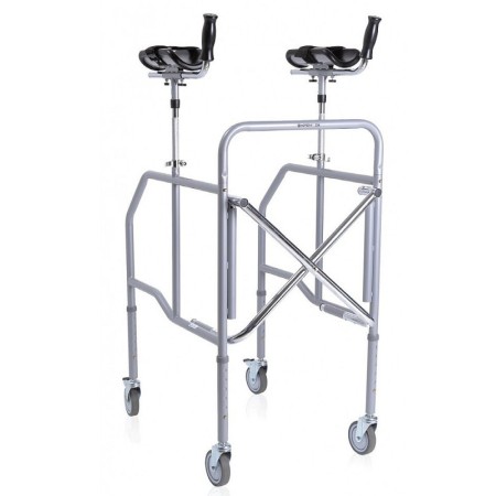 Folding walker with height-adjustable antibrachial support