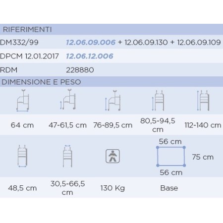 Déambulateur pliant avec support pour les aisselles en acier peint - pieds réglables en hauteur