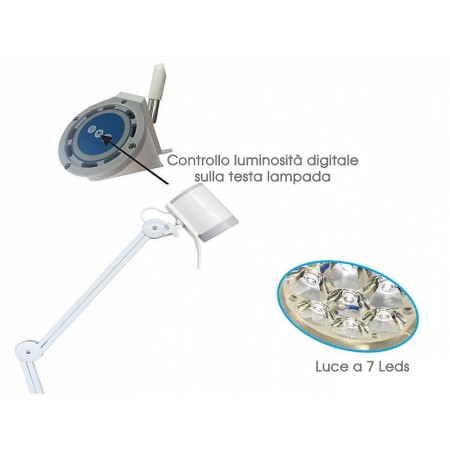 Lampa hyridia z 7 diodami led z ramieniem pantografu - na wózku