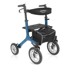 ERMES folding rollator (light blue) in aluminium with 4 pneumatic wheels