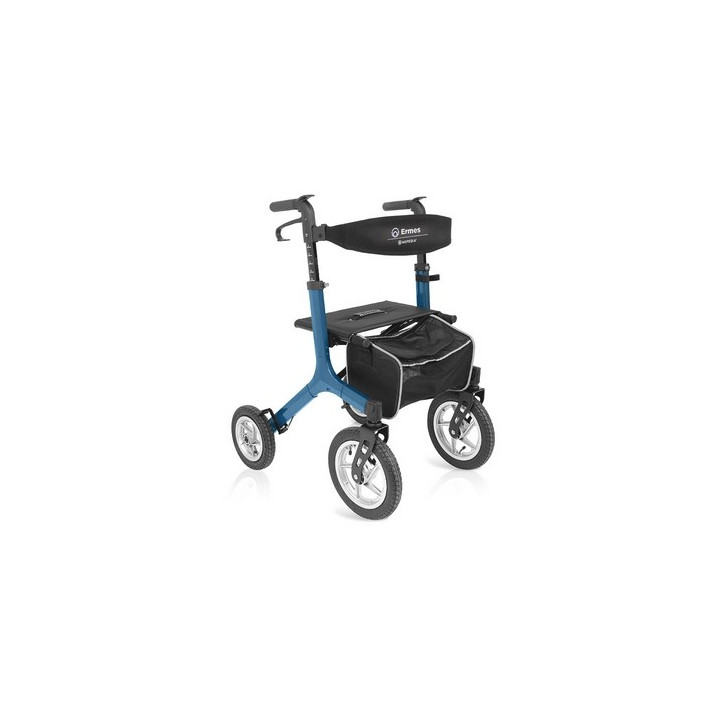 Rollator pieghevole ERMES (azzurro) in alluminio con 4 ruote pneumatiche