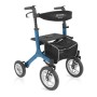 ERMES folding rollator (light blue) in aluminium with 4 pneumatic wheels